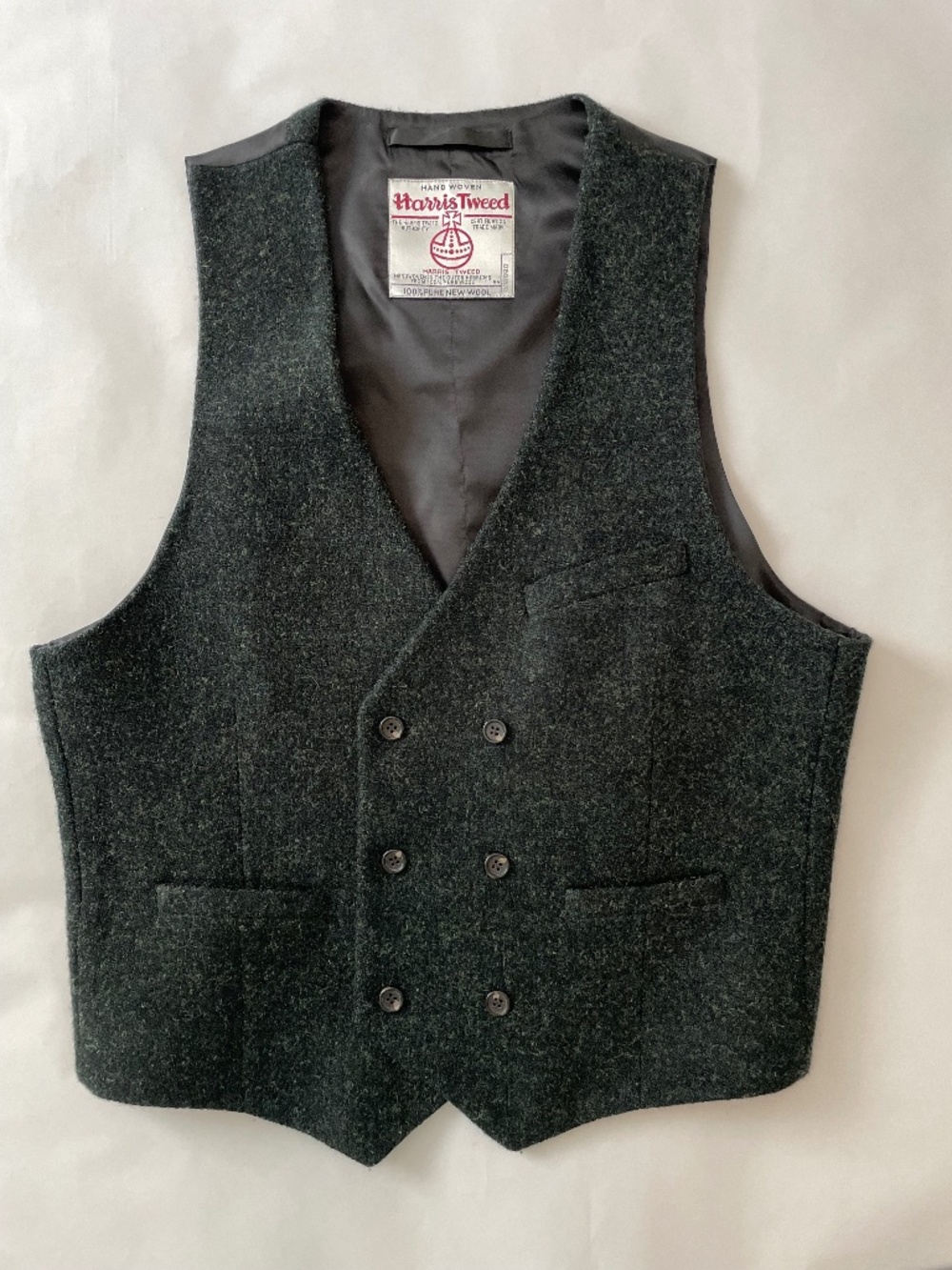 Harris Tweed for Topman Wool Waistcoat Vest US 42, Forest Green Button Front